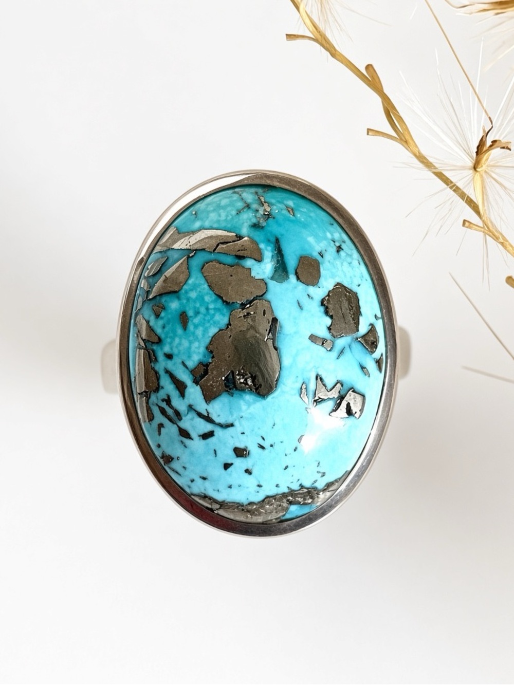 925 Sterling Silver Natural Turquoise Ring, US:9